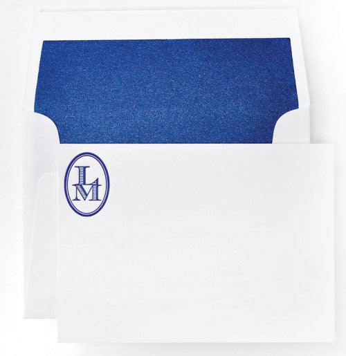 50 Stylish and Simple Stationery Flat Cards with Navy Two-Letter Monogram