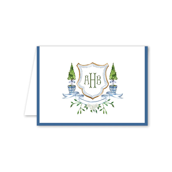 50 Blue Topiary Crest Folded Notes