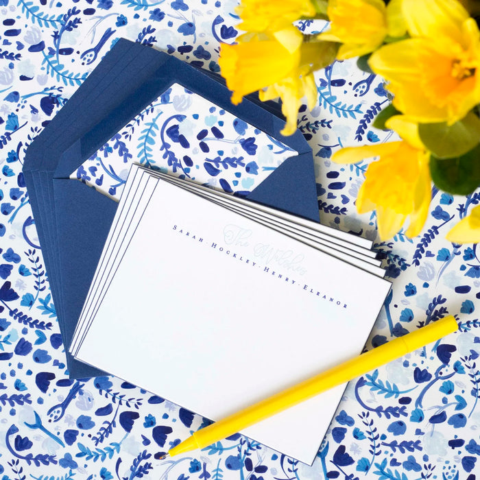 50 Blue Beveled Notes with Floral Liner - D4