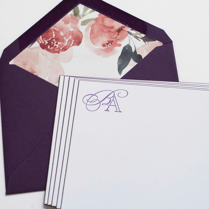 Purple Beveled Notes with Floral Envelope Liner - D9