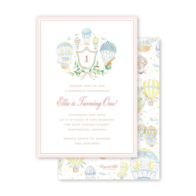 Balloon Festival Pink Crest Birthday Invitation