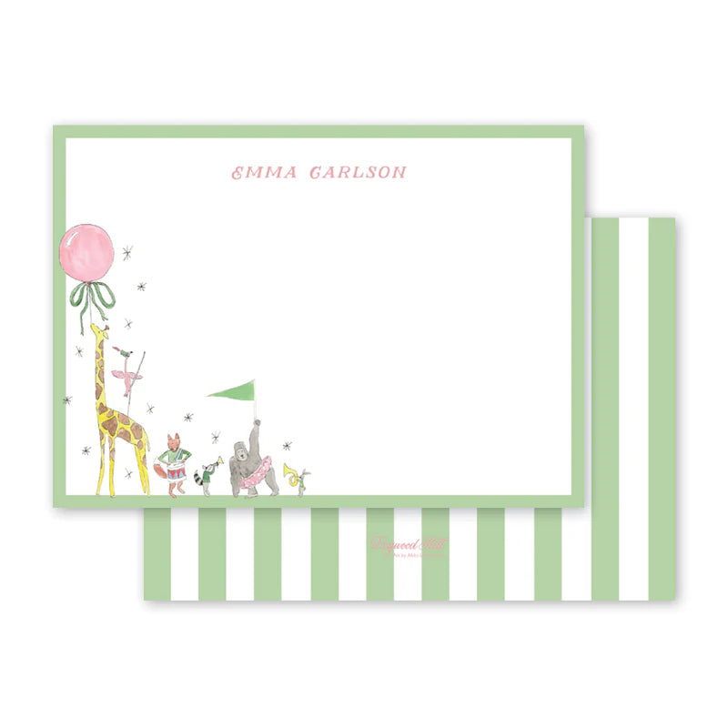 Green Striped Animal Parade Notecard
