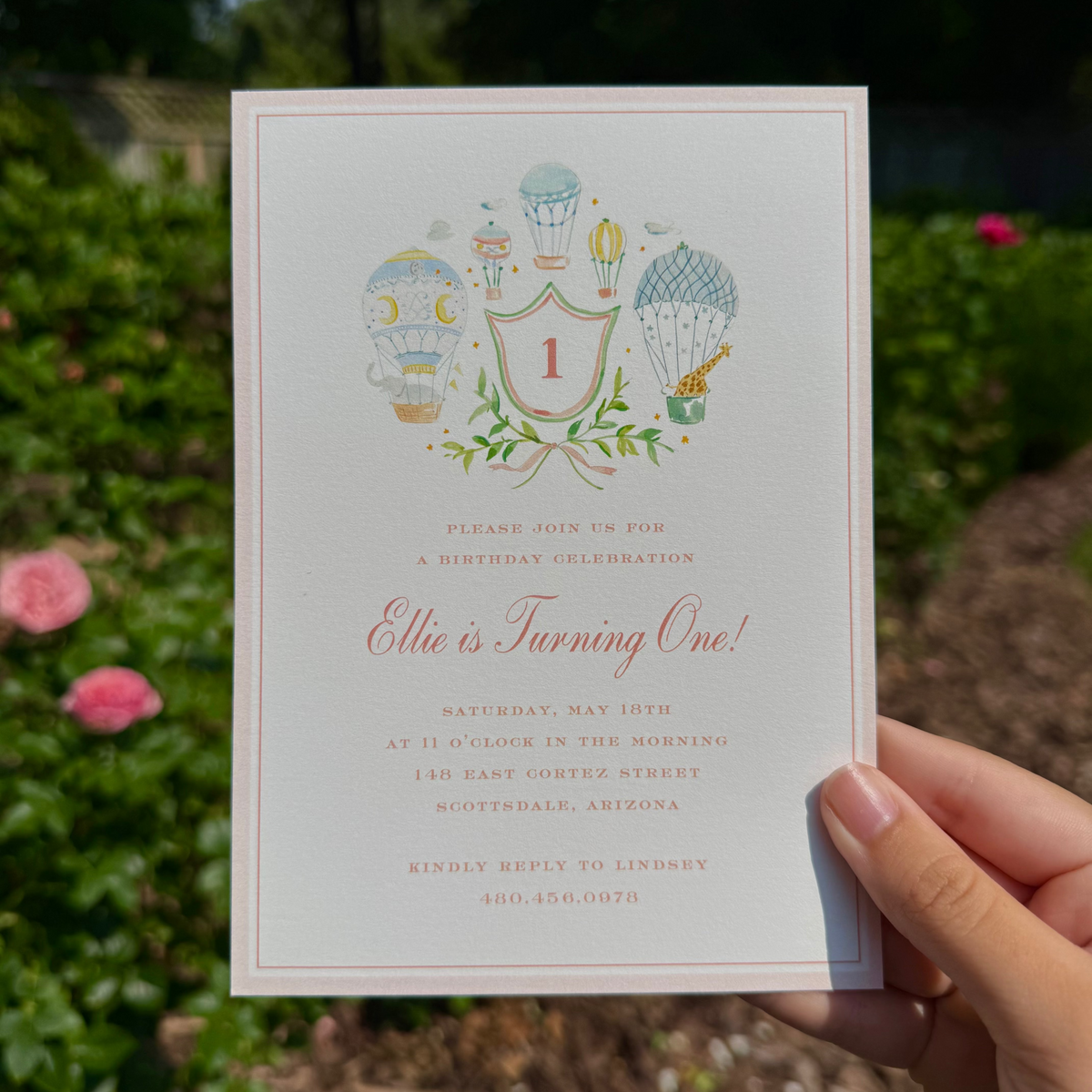 Balloon Festival Pink Crest Birthday Invitation