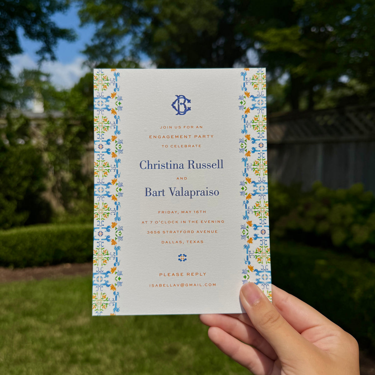 50 Azulejo Monogram Dinner/Party Invitations