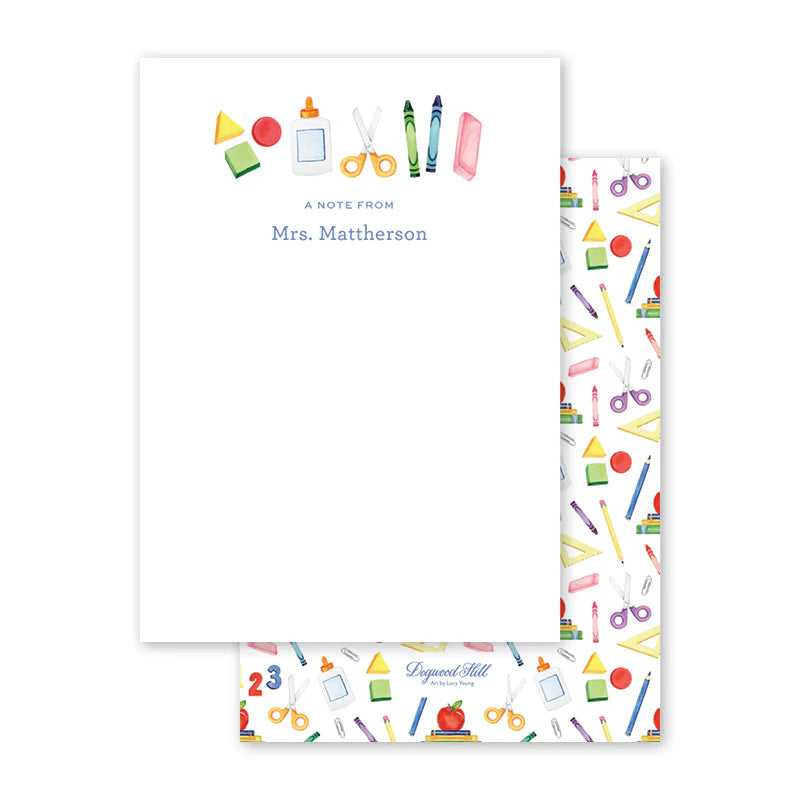 50 Teacher Appreciation School Supplies Flat Notecards