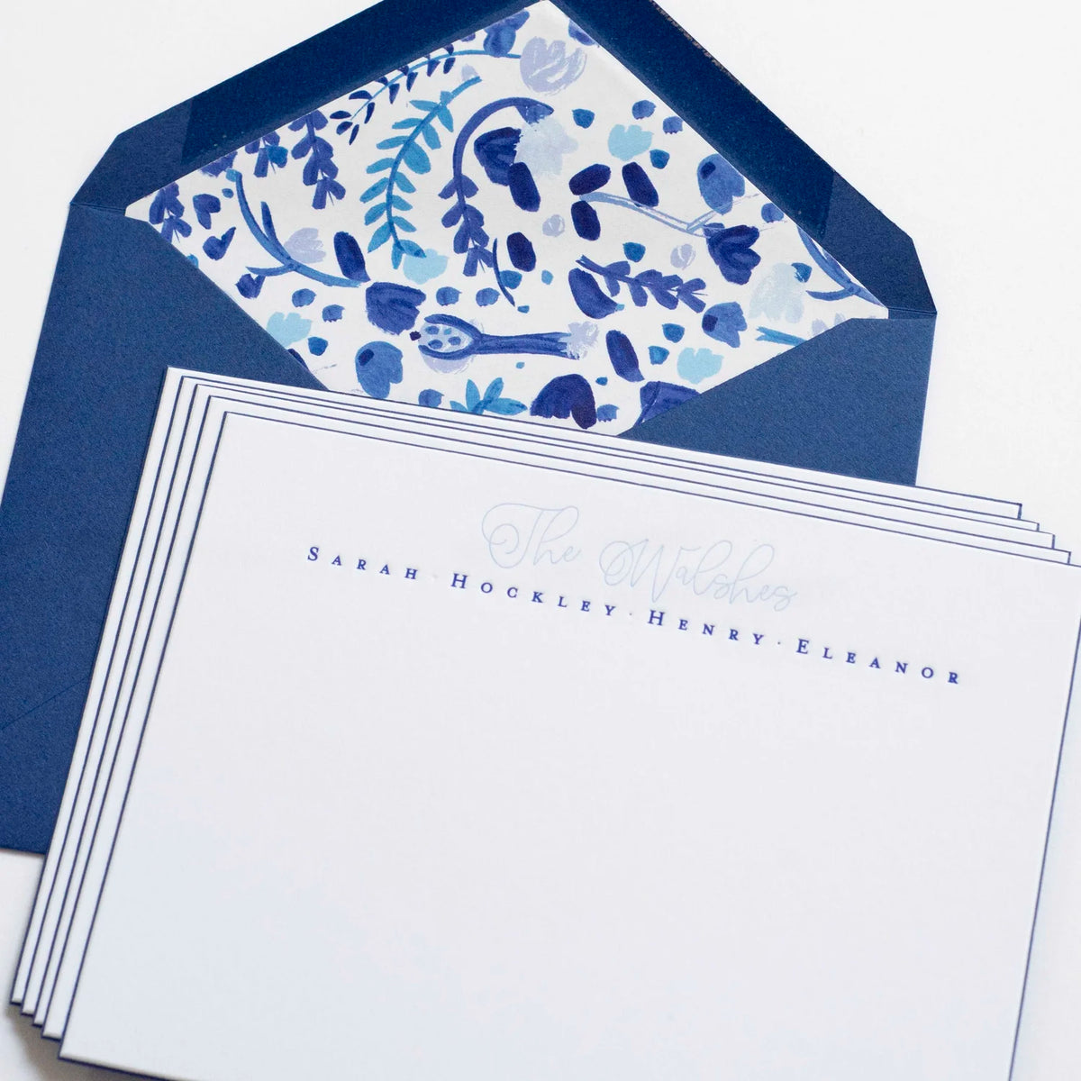 50 Blue Beveled Notes with Floral Liner - D4