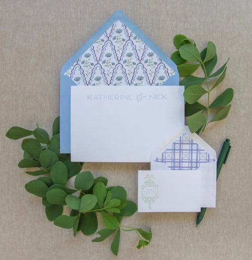 50 Blue Floral Notes and Lined Envelopes