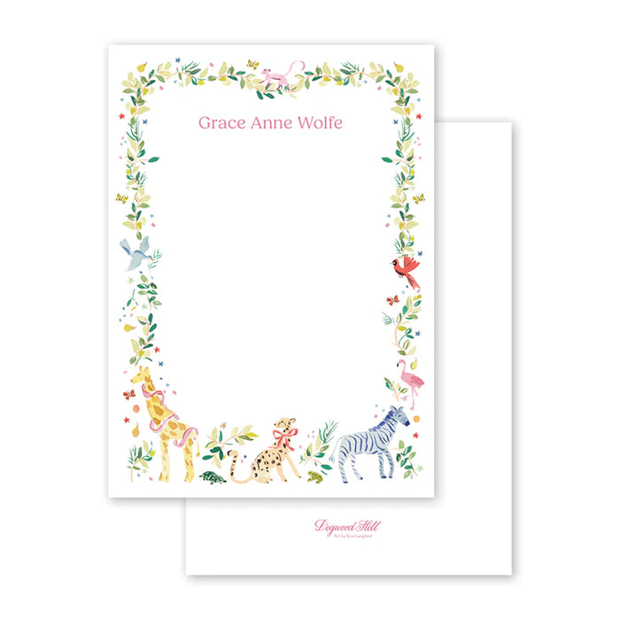 50 Animal Fete Pink Border Notecards