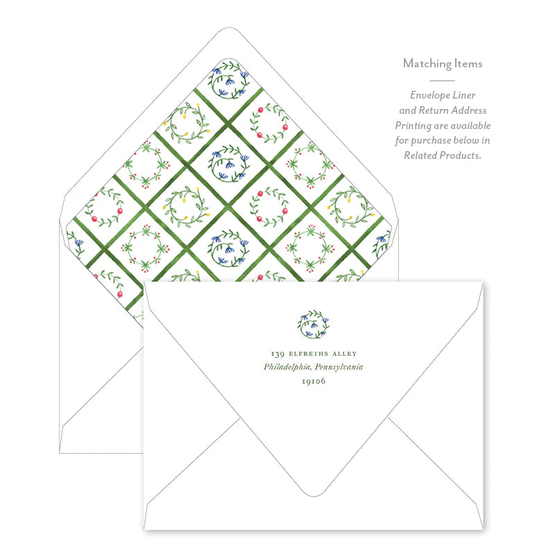 Green Floral Border - Flat Notecard