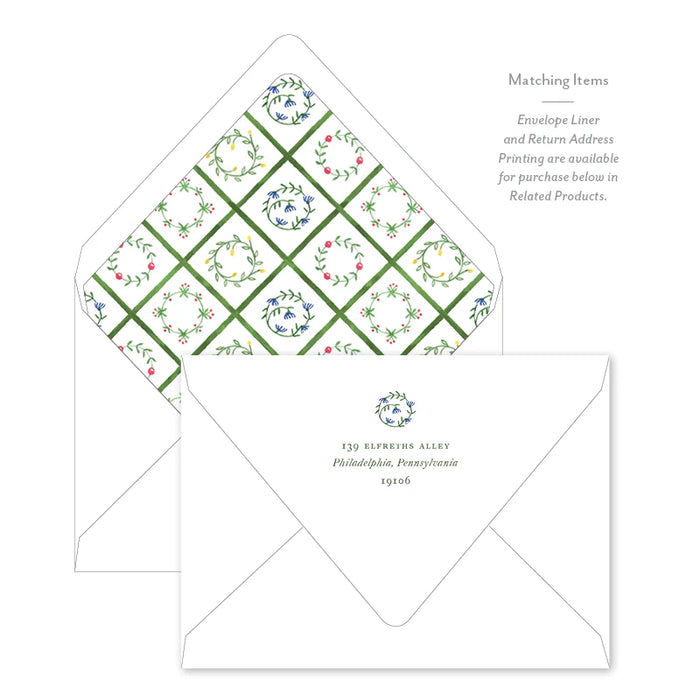 Green Floral Border - Flat Notecard