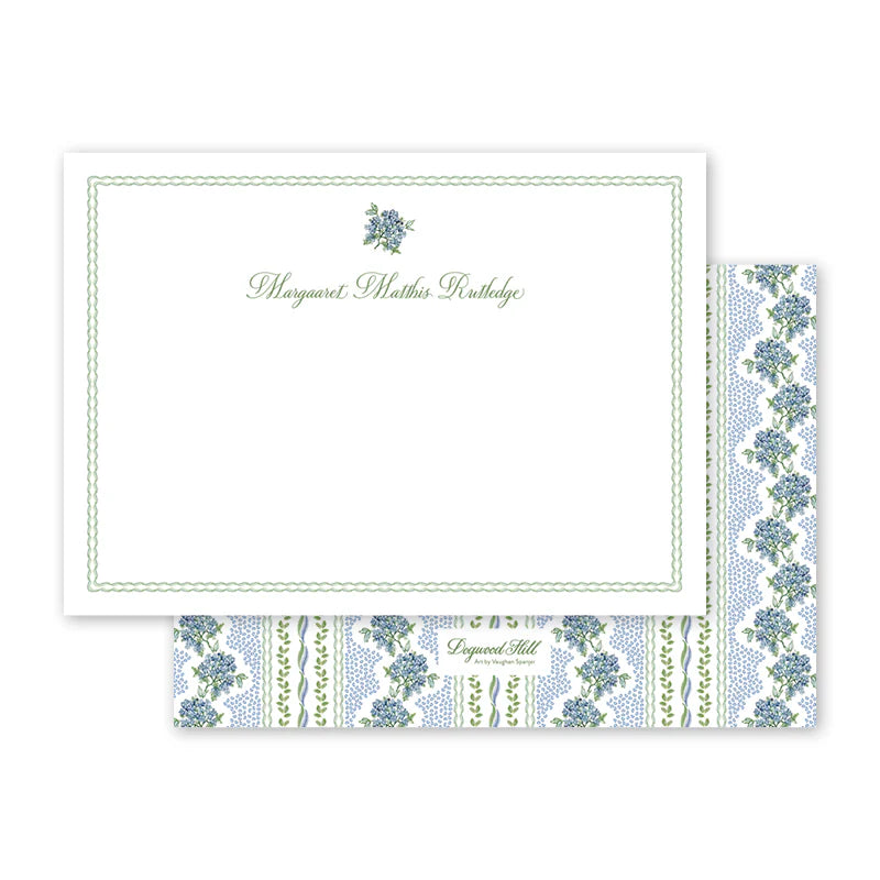 Floral Blue and Green Flat Notecard