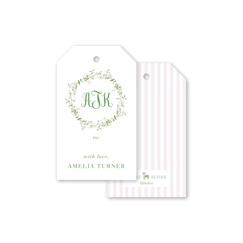 3 Letter Monogram - Pink Striped Gift Tag