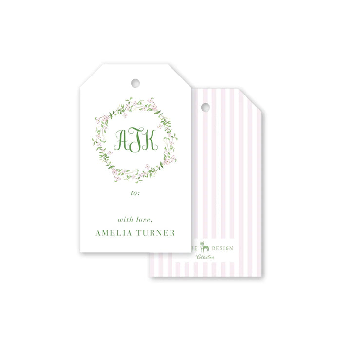 3 Letter Monogram - Pink Striped Gift Tag