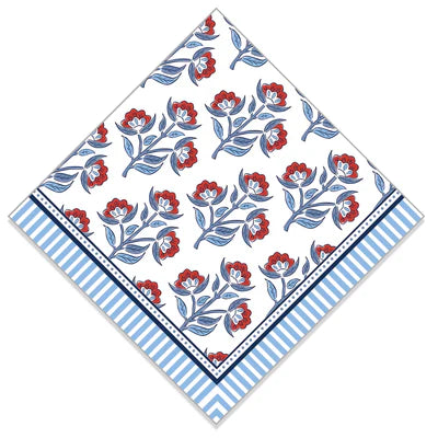 Cocktail Napkins/Red Floral Block Print