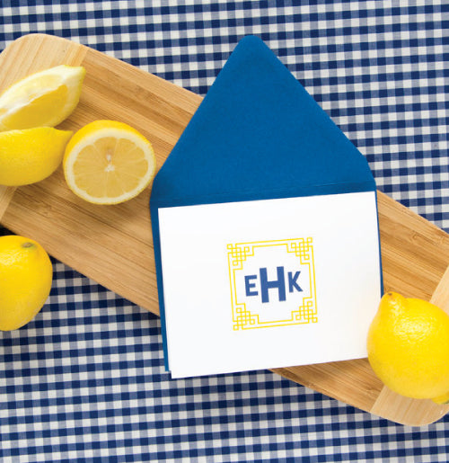 50 Two-color Foldover Notes with 3-Letter Monogram and Navy Envelopes