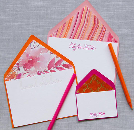 Stationery or Enclosure Notes With Lined, Colored Envelopes