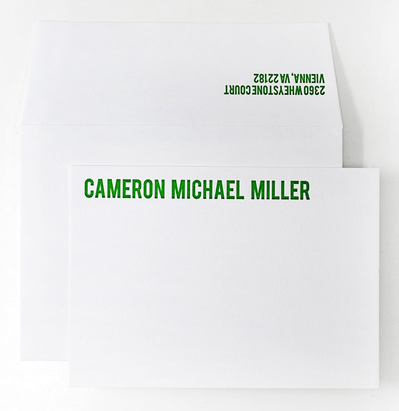 50 Letterpress Cards + Envelopes with Lucky Green Ink
