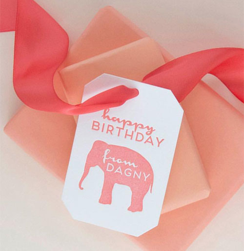 25 Peach Letterpress Gift Tags with Elephant