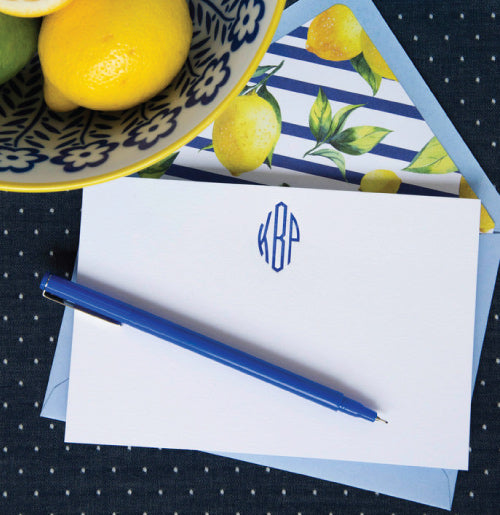 50 3-Letter Monogram Notes with Lemon and Navy Liner