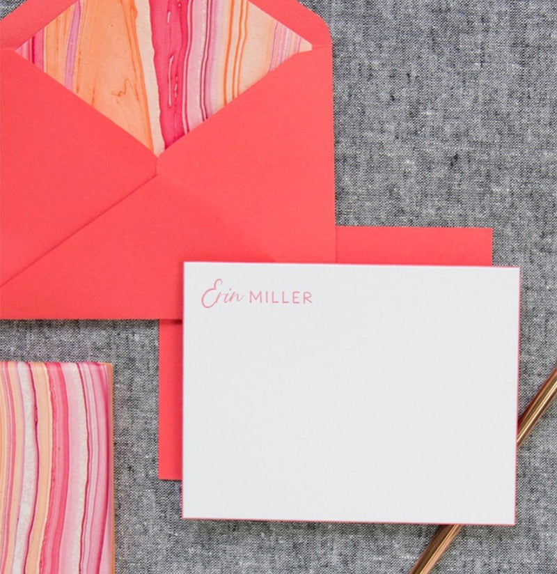 Coral Letterpress Notes with Lined Coral Envelopes