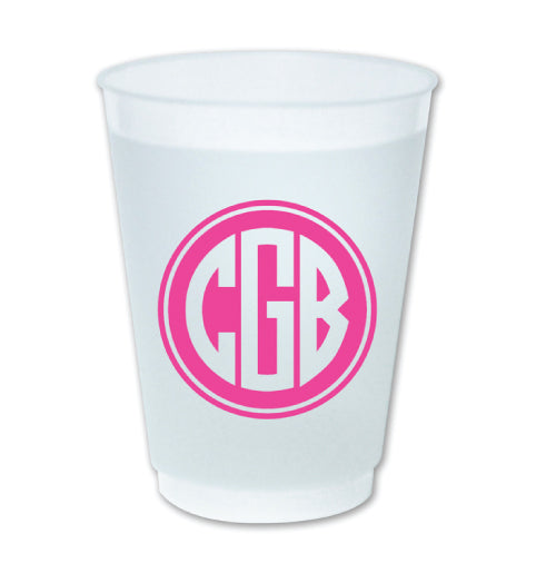 Picture of our 3-letter monogram cups. Great for parties.