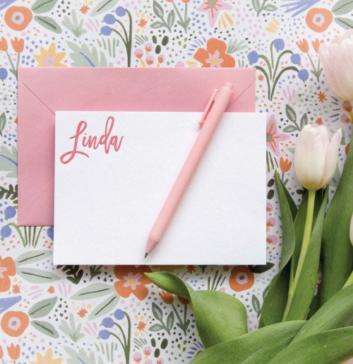 50 spring letterpress cards with pink envelopes
